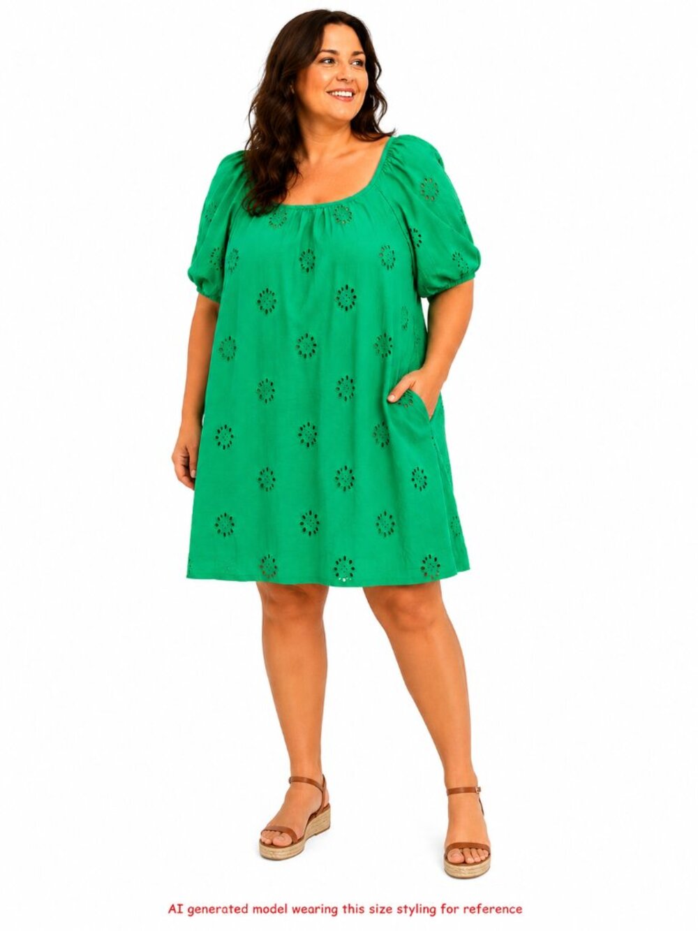 Free Assembly Green Eyelet Dress XL Cottagecore Coastal Grandmother Boho Cotton